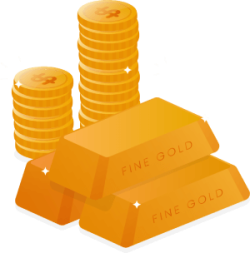 Gold bars and coins stacked